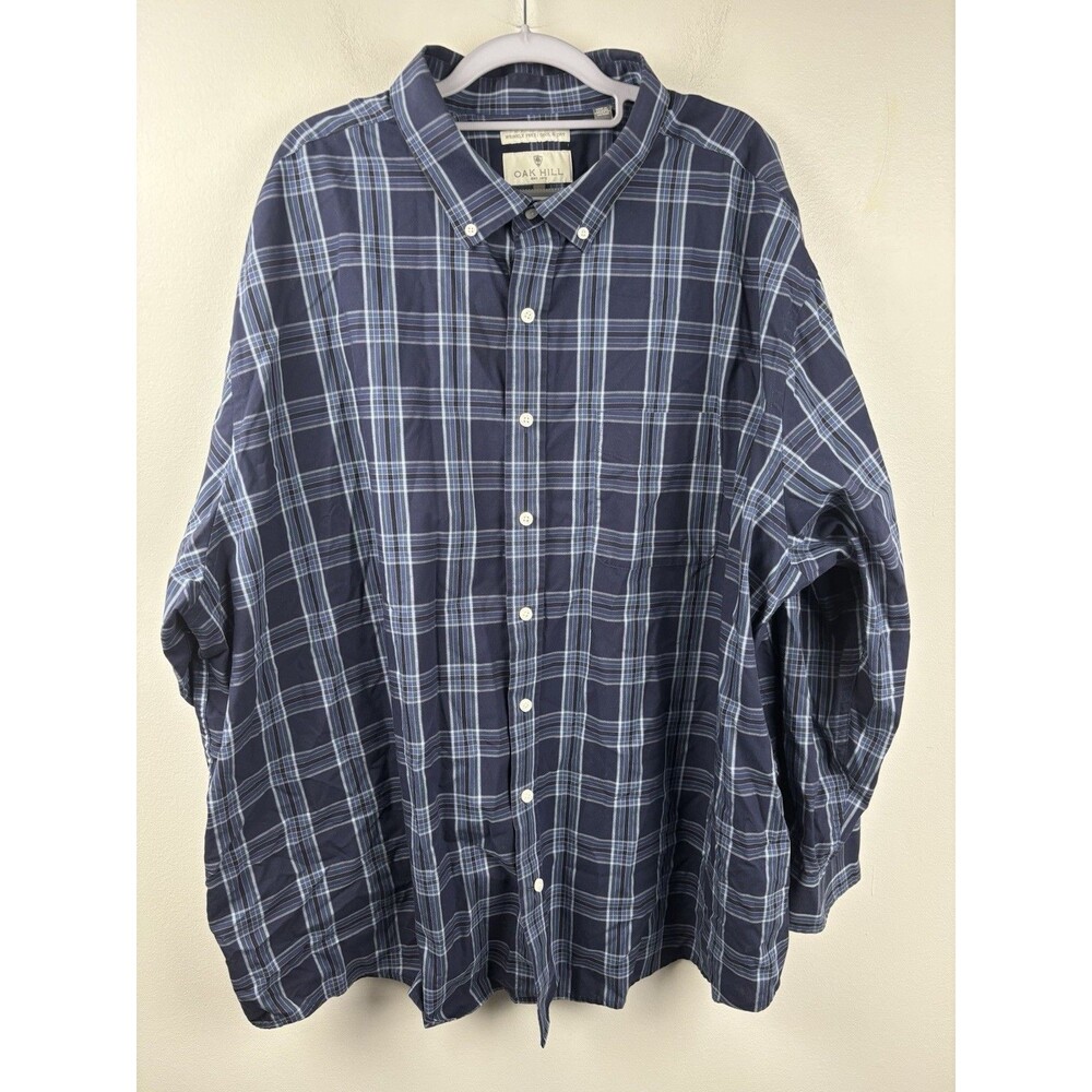 Oak Hill 3XL Plaid Button Down Shirt Navy Black Wrinkle Free Long Sleeve